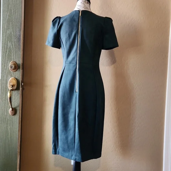 NWOT Calvin Klein Forrest Green Faux Suede Sheath Dress (547) - Picture 2 of 7